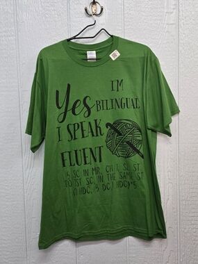 NWOT XL Green "Yes I Speak Fluent" Crochet Graphic Tee